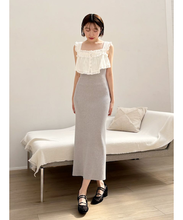 レースドッキングニットワンピース