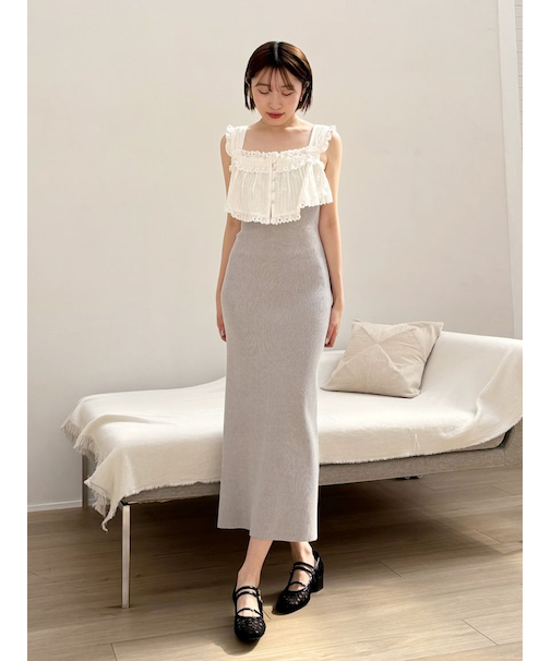 レースドッキングニットワンピース