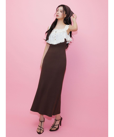 レースドッキングニットワンピース