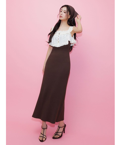 レースドッキングニットワンピース