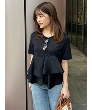 異素材ペプラムTシャツ