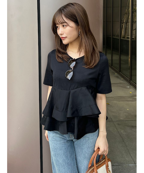 異素材ペプラムTシャツ