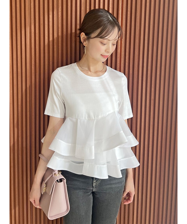 異素材ペプラムTシャツ