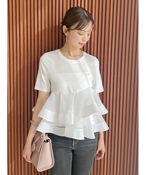 異素材ペプラムTシャツ