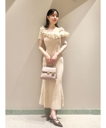 アシメプリーツカラーニットワンピース