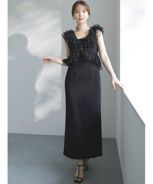 Sustainableペプラムチュールドレス