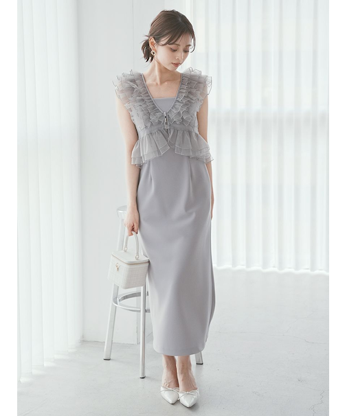 Sustainableペプラムチュールドレス