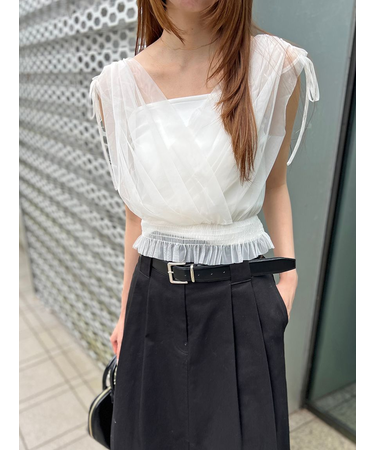 チュールレイヤードカシュクールカットプルオーバー