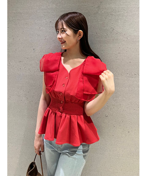 ウエストシャーリングリボンカットプルオーバー