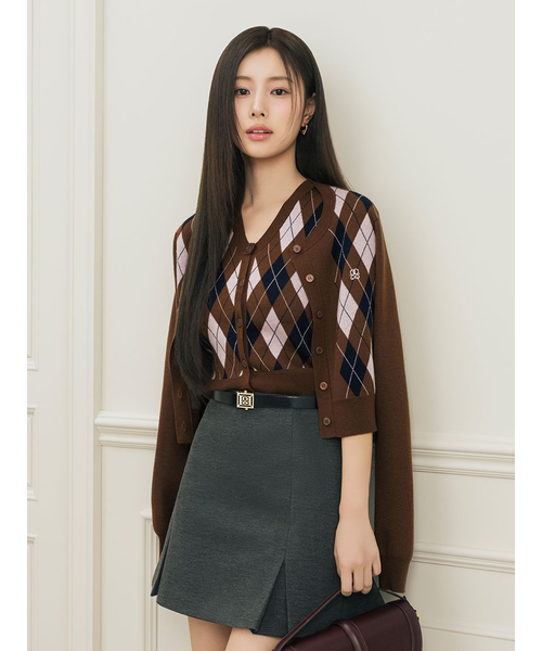 SNIDEL アーガイルニットジレプルオーバー アーガイルカーディガン GRY