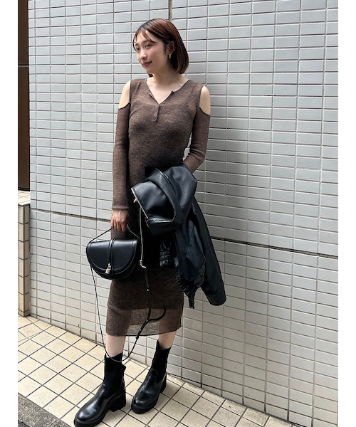 オープンショルダーシアーニットワンピース｜スナイデルの通販｜&mall