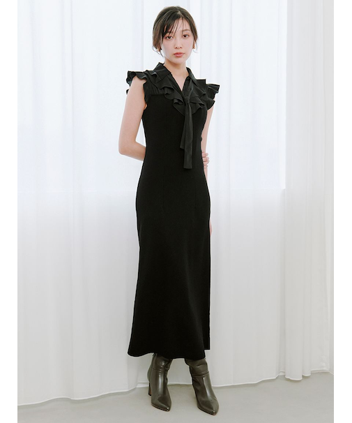 Sustainableフリルカラードッキングワンピース