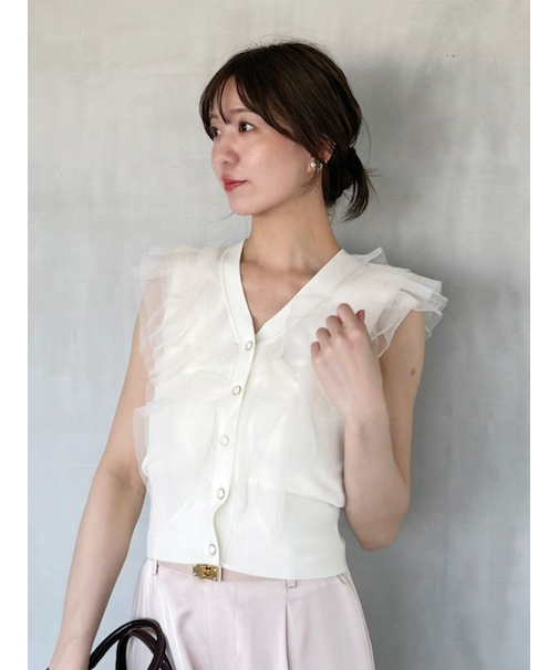 Sustainableチュールフリルニットプルオーバー