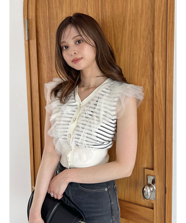 Sustainableチュールフリルニットプルオーバー