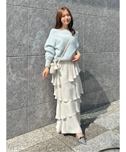 サテンナローティアードスカート