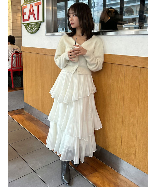 ℋ様【即売】SNIDEL (O)/ストレートプリーツティアードスカート ホワイト SNIDEL / スナイデル同型 ストレートプリーツティアードスカート