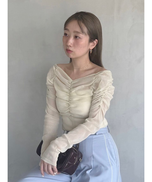 【新品】snidel ギャザーオフショルチュールトップス ギャザーオフショルチュールトップス｜スナイデルの通販｜&mall