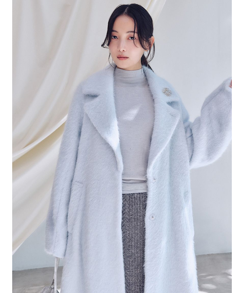 スナイデル SNIDEL ブローチ付き シャギー コクーン ロングコート ブローチ付きシャギーロングコート｜スナイデルの通販｜&mall（アンド