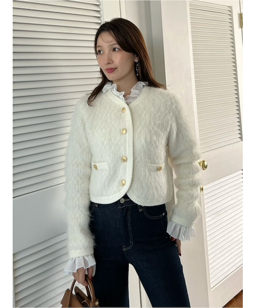 ファーライクフリルニットジャケット
