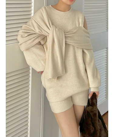 畦ニットショートパンツ
