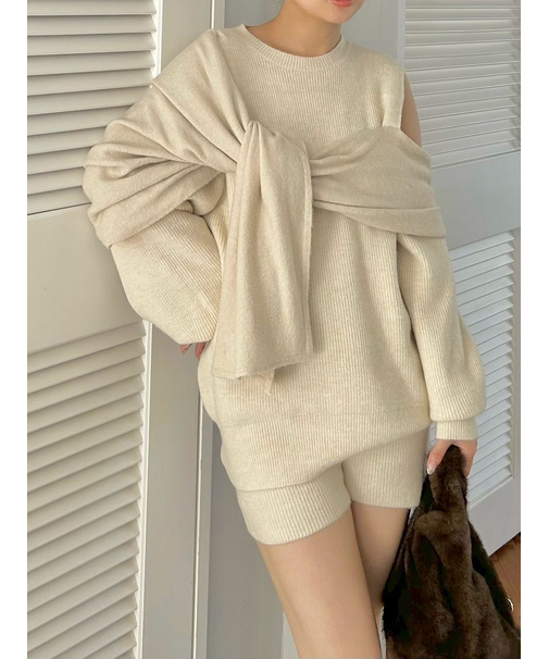 畦ニットショートパンツ