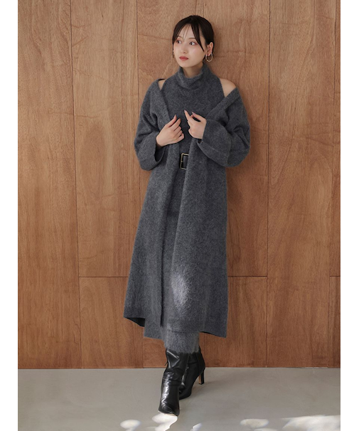 【HIGH QUALITY】メリノウールニットロングコート