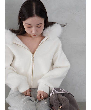 Sustainableファー付きニットパーカー