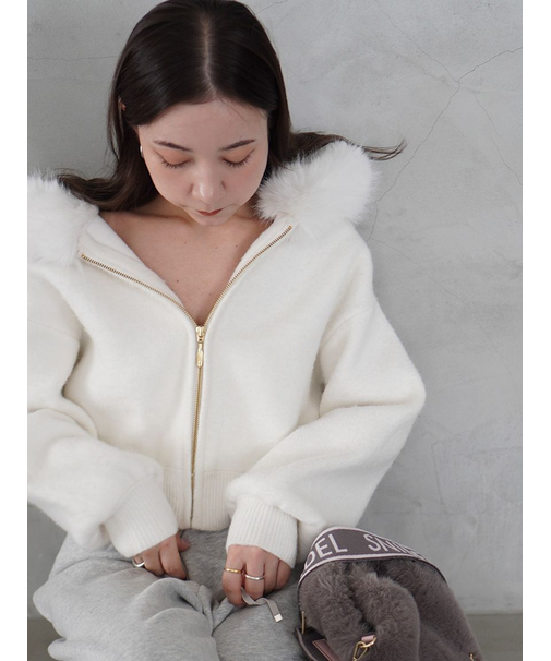 Sustainableファー付きニットパーカー