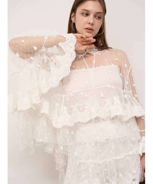 チュールエンブロイダリーレースブラウス