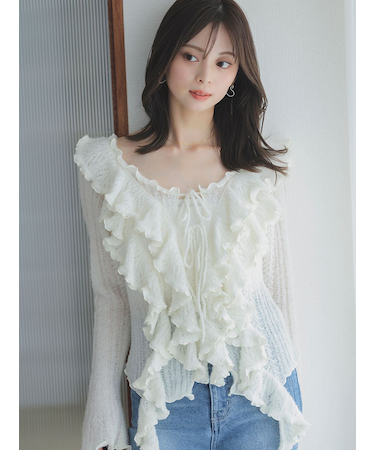 ラッフルデザインニットプルオーバー