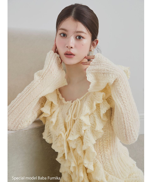 ラッフルデザインニットプルオーバー