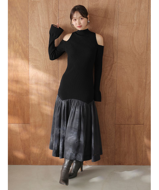 Sustainableコールドショルダーニットワンピース