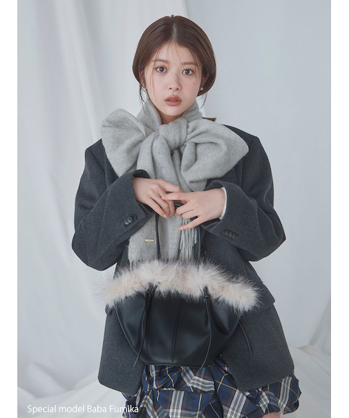 カシミア混ロングリボンマフラー