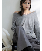 フォックス衿レースプルオーバー