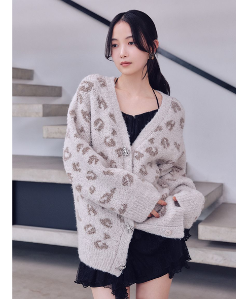 ビジューリボンミドルカーディガン