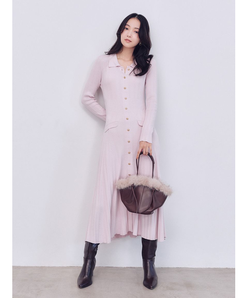 フロントボタンニットワンピース