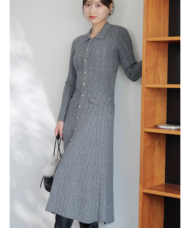 フロントボタンニットワンピース