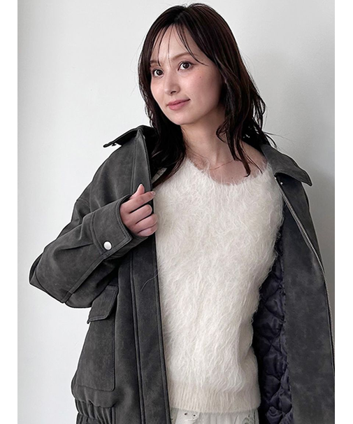 マルチファブリックボアカラーブルゾン