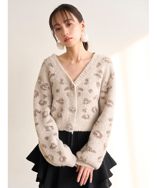 ビジューリボンショートカーディガン