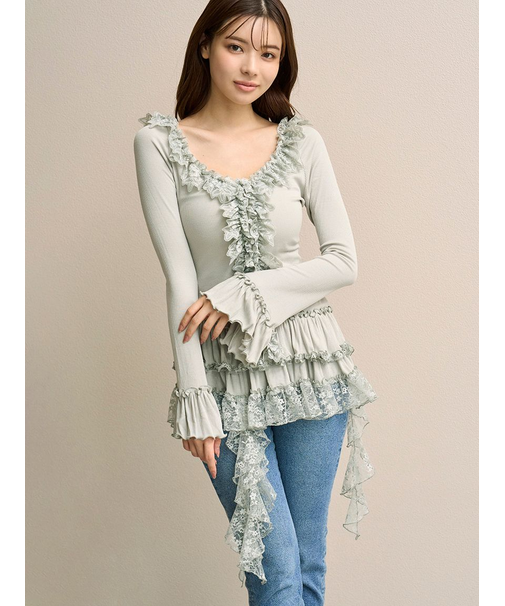 ティアードフリルカットソープルオーバー