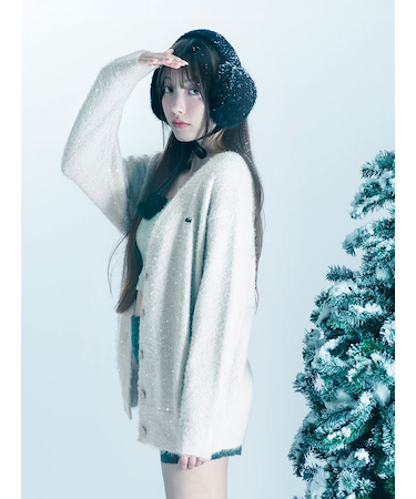 LACOSTE/ラメニットカーディガン