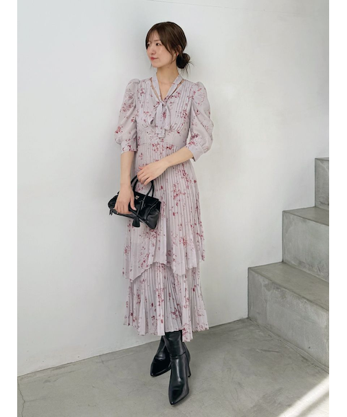 Sustainableプリーツプリントワンピース