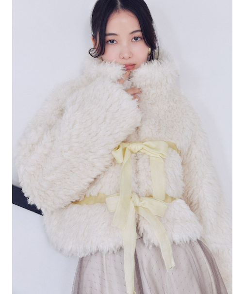 Sustainableリボンボアショートコート