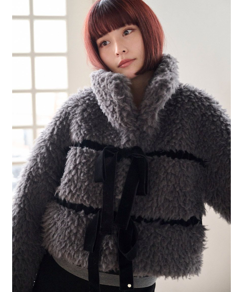 Sustainableリボンボアショートコート スナイデル Sustainableリボンボアショートコート｜スナイデルの通販｜&mall