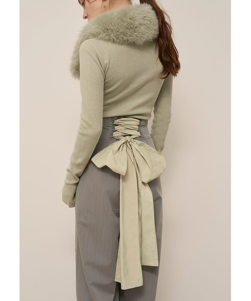 バックリボンレースアップラインパンツ