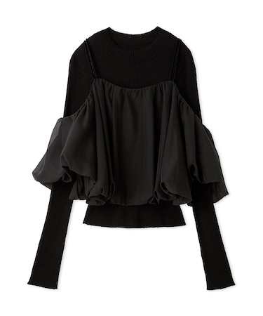 オフショルレイヤードニットプルオーバー