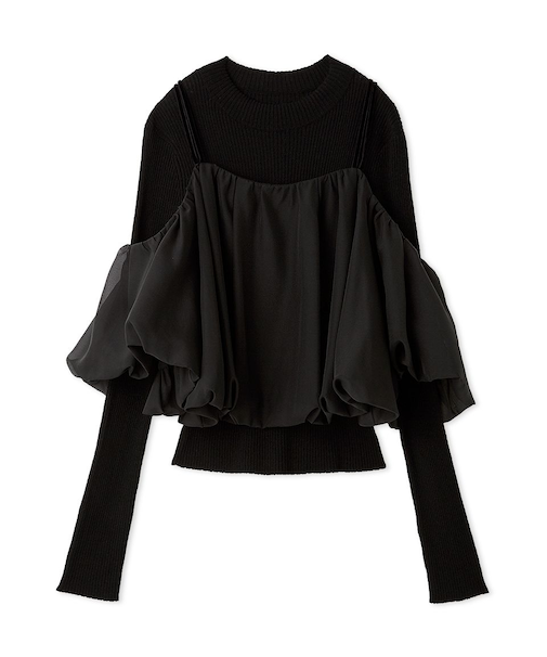 オフショルレイヤードニットプルオーバー