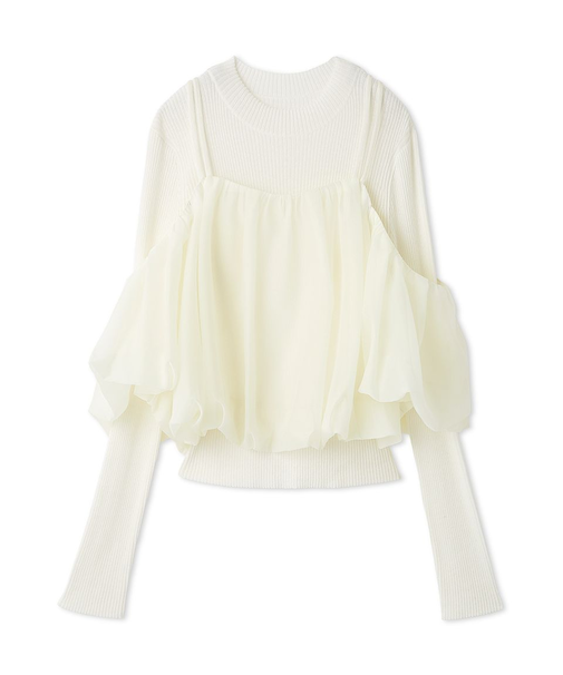 オフショルレイヤードニットプルオーバー