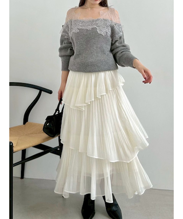 Sustainableプリーツティアードロングスカート