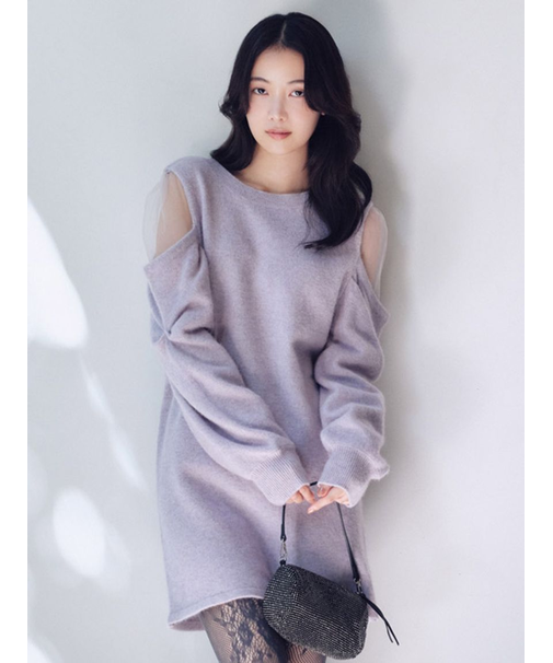 シースルーショルダーニットワンピース